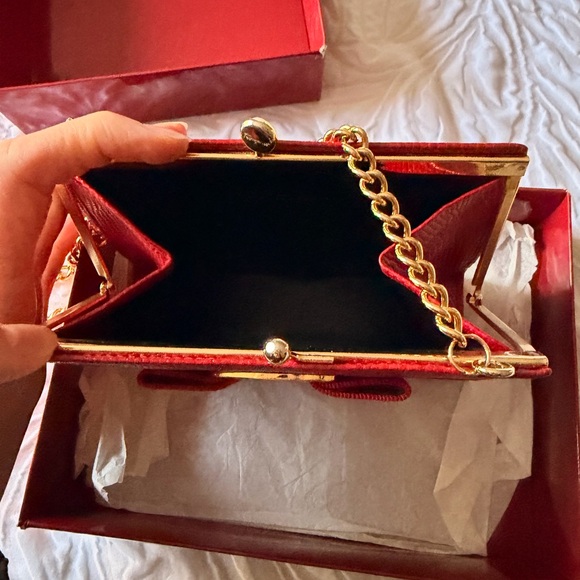 Salvatore Ferragamo Red Textured Clutch with Gold Accent - Picture 9 of 15